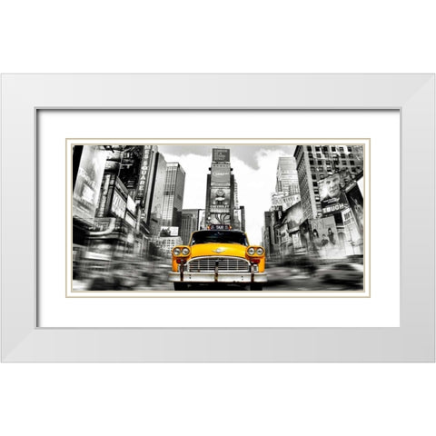 Vintage Taxi in Times Square, NYC White Modern Wood Framed Art Print with Double Matting by Lauren