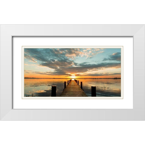 Morning Lights on a Jetty (detail) White Modern Wood Framed Art Print with Double Matting by Pangea Images
