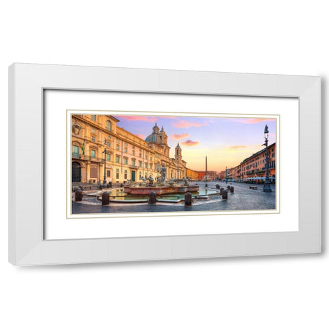 Piazza Navona, Roma White Modern Wood Framed Art Print with Double Matting by Anonymous