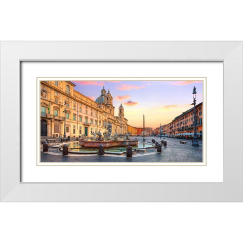 Piazza Navona, Roma White Modern Wood Framed Art Print with Double Matting by Anonymous