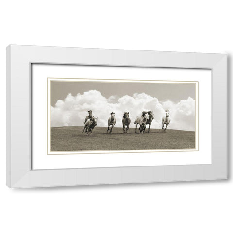 Herd of wild horses (BW) White Modern Wood Framed Art Print with Double Matting by Pangea Images