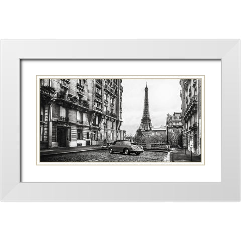 Roadster in Paris White Modern Wood Framed Art Print with Double Matting by Gasoline Images