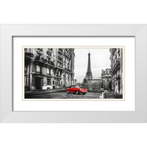 Roadster in Paris (Rouge) White Modern Wood Framed Art Print with Double Matting by Gasoline Images