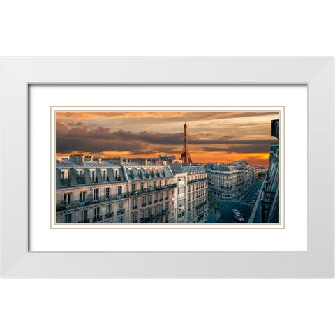 Morning in Paris White Modern Wood Framed Art Print with Double Matting by Pangea Images