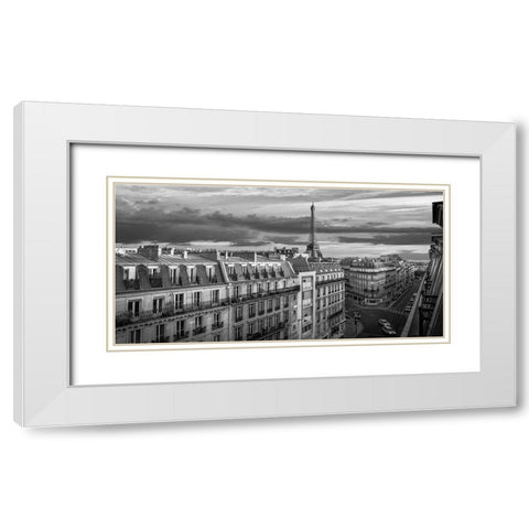 Morning in Paris (BW) White Modern Wood Framed Art Print with Double Matting by Pangea Images
