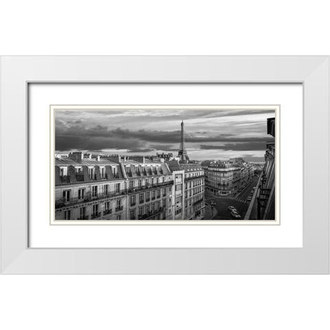 Morning in Paris (BW) White Modern Wood Framed Art Print with Double Matting by Pangea Images