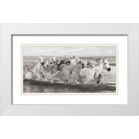 Herd of Horses- Camargue White Modern Wood Framed Art Print with Double Matting by Pangea Images