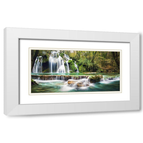 Waterfall in a forest White Modern Wood Framed Art Print with Double Matting by Pangea Images