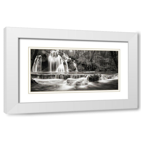 Waterfall in a forest (BW) White Modern Wood Framed Art Print with Double Matting by Pangea Images