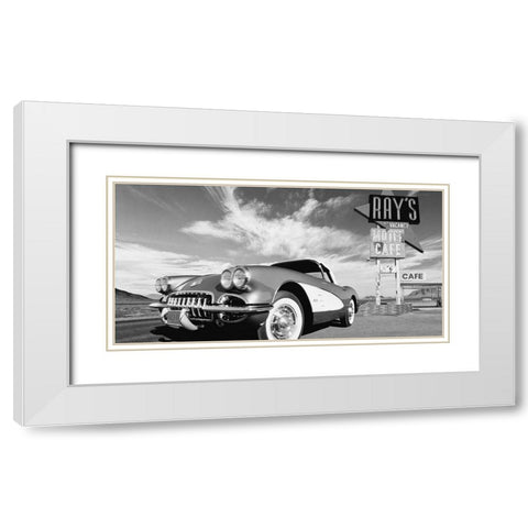 Cruisin USA - BW White Modern Wood Framed Art Print with Double Matting by Gasoline Images