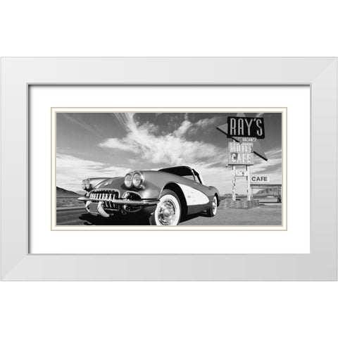 Cruisin USA - BW White Modern Wood Framed Art Print with Double Matting by Gasoline Images