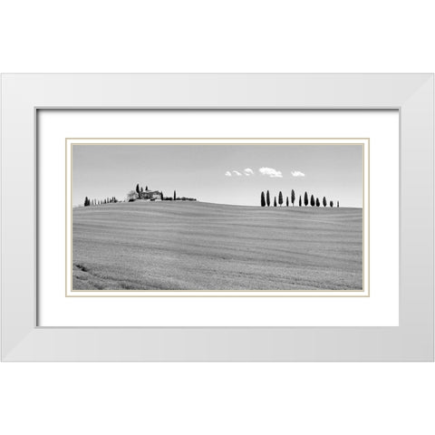 Strada del Brunello-Tuscany (BW) White Modern Wood Framed Art Print with Double Matting by Pangea Images