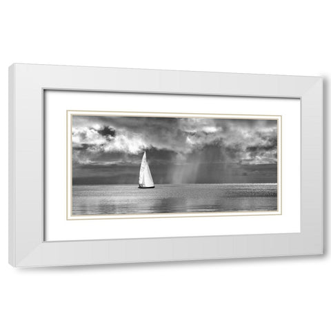 Sailing on a Silver Sea (BW) White Modern Wood Framed Art Print with Double Matting by Pangea Images
