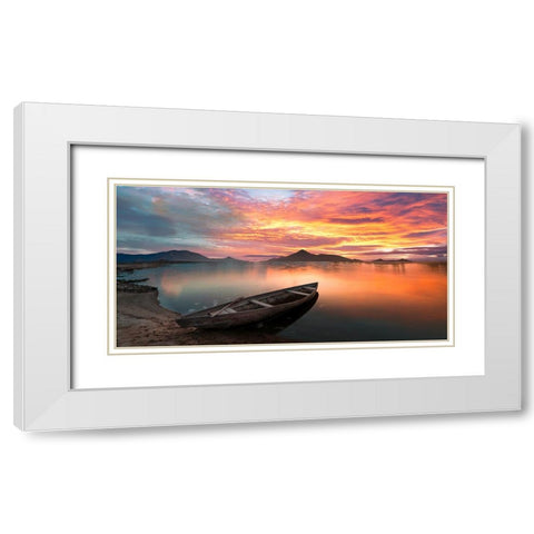Sunset on a lake, Scotland White Modern Wood Framed Art Print with Double Matting by Pangea Images