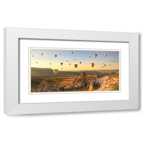 Air Balloons in Cappadocia, Turkey White Modern Wood Framed Art Print with Double Matting by Pangea Images