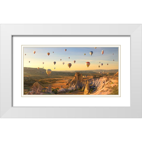 Air Balloons in Cappadocia, Turkey White Modern Wood Framed Art Print with Double Matting by Pangea Images