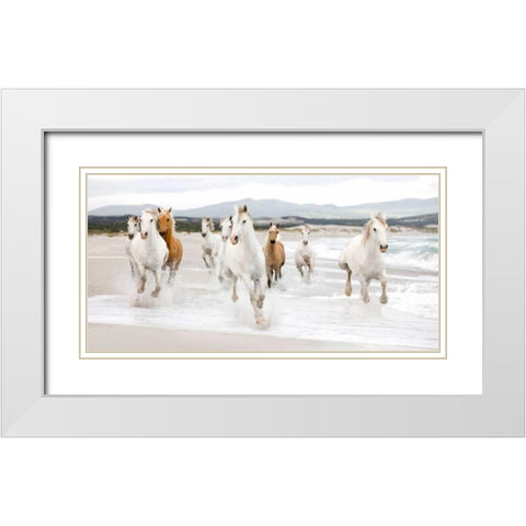 Horses on the beach White Modern Wood Framed Art Print with Double Matting by Zero Creative STUDIO