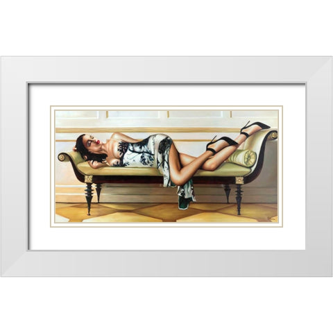 Deco Lady White Modern Wood Framed Art Print with Double Matting by Benson, Pierre