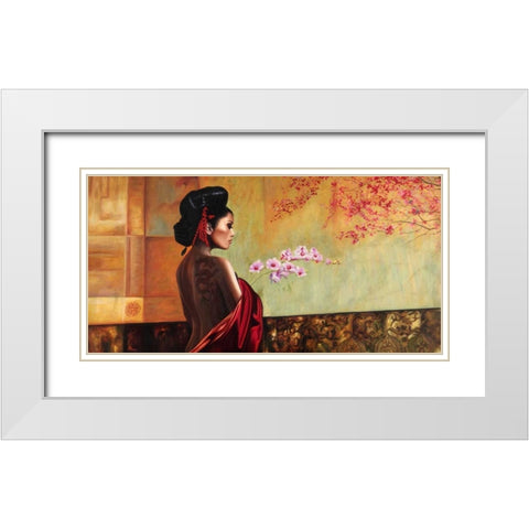 Wild Orchid White Modern Wood Framed Art Print with Double Matting by Benson, Pierre
