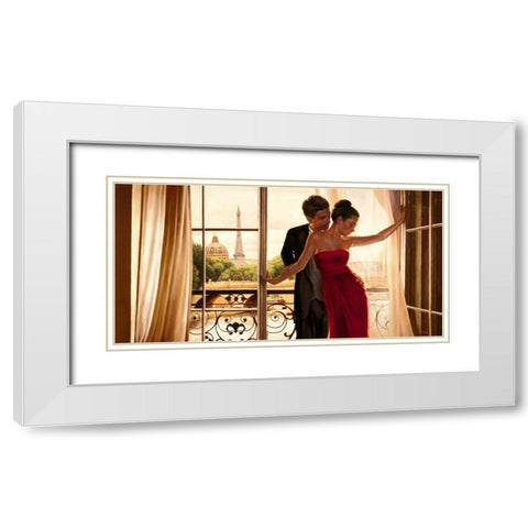 Lovers in Paris White Modern Wood Framed Art Print with Double Matting by Benson, Pierre