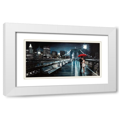 Kissing on Brooklyn Bridge White Modern Wood Framed Art Print with Double Matting by Benson, Pierre