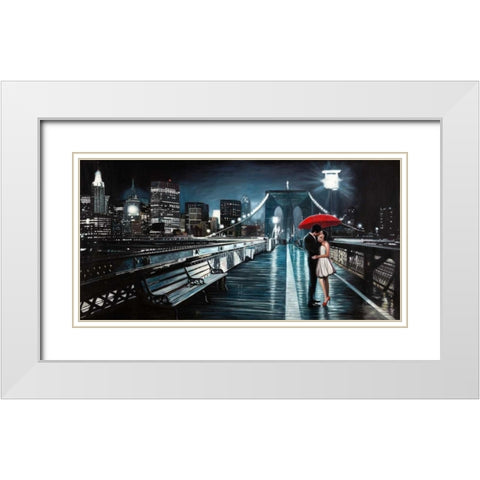 Kissing on Brooklyn Bridge White Modern Wood Framed Art Print with Double Matting by Benson, Pierre