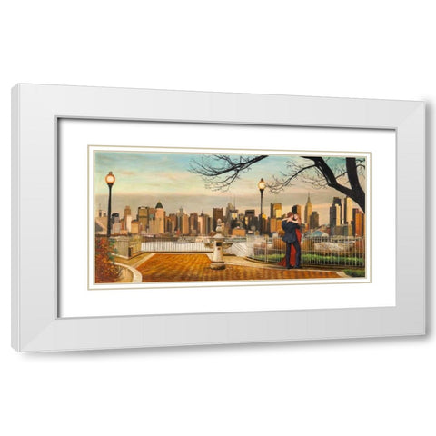 Lovers in New York White Modern Wood Framed Art Print with Double Matting by Benson, Pierre