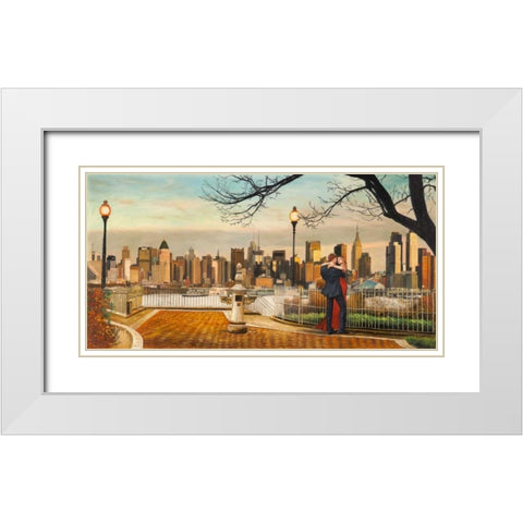 Lovers in New York White Modern Wood Framed Art Print with Double Matting by Benson, Pierre