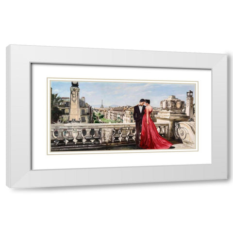 Lovers in Paris White Modern Wood Framed Art Print with Double Matting by Benson, Pierre