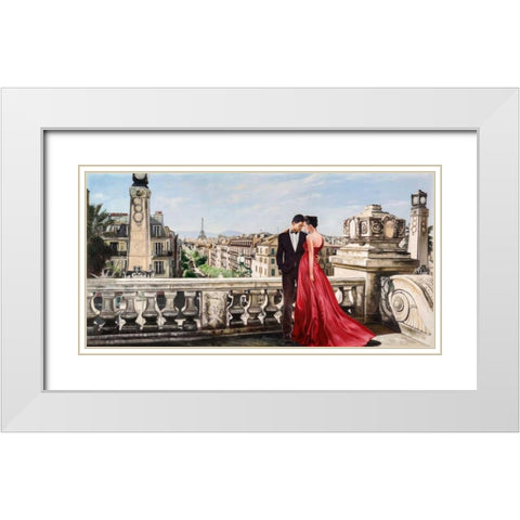 Lovers in Paris White Modern Wood Framed Art Print with Double Matting by Benson, Pierre