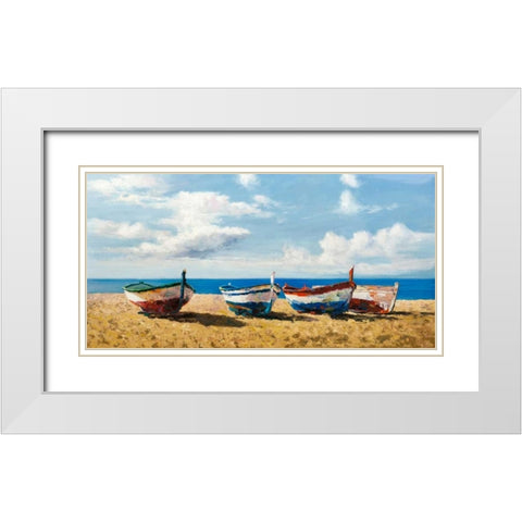 Boats on the Beach White Modern Wood Framed Art Print with Double Matting by Benson, Pierre