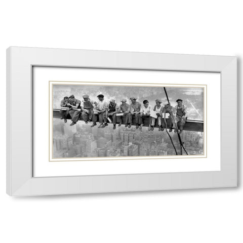 New York Construction Workers Lunching on a Crossbeam 1932 White Modern Wood Framed Art Print with Double Matting by Ebbets, Charles C.