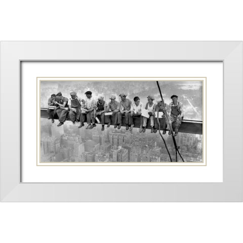 New York Construction Workers Lunching on a Crossbeam 1932 White Modern Wood Framed Art Print with Double Matting by Ebbets, Charles C.