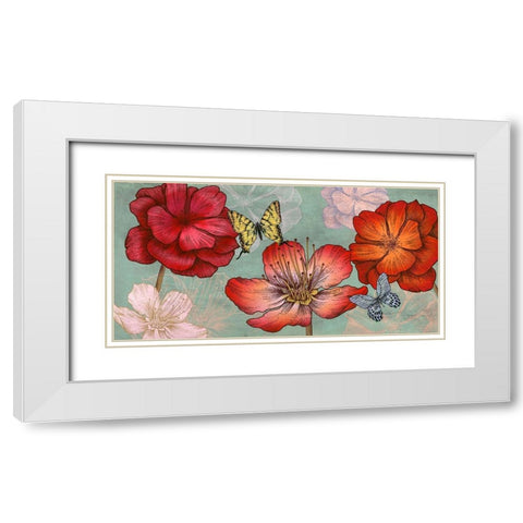 Flowers and Butterflies (Aqua) White Modern Wood Framed Art Print with Double Matting by Grant, Eve C.