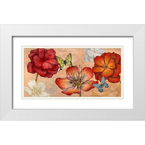 Flowers and Butterflies (Neutral)  White Modern Wood Framed Art Print with Double Matting by Grant, Eve C.