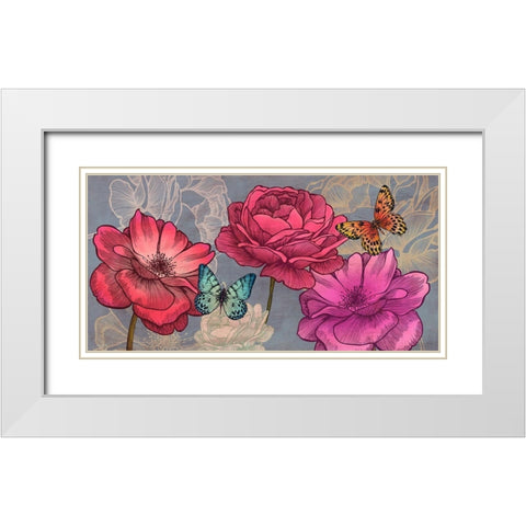 Roses and Butterflies (Ash) White Modern Wood Framed Art Print with Double Matting by Grant, Eve C.