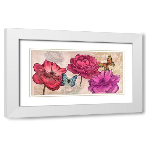 Roses and Butterflies (Neutral) White Modern Wood Framed Art Print with Double Matting by Grant, Eve C.