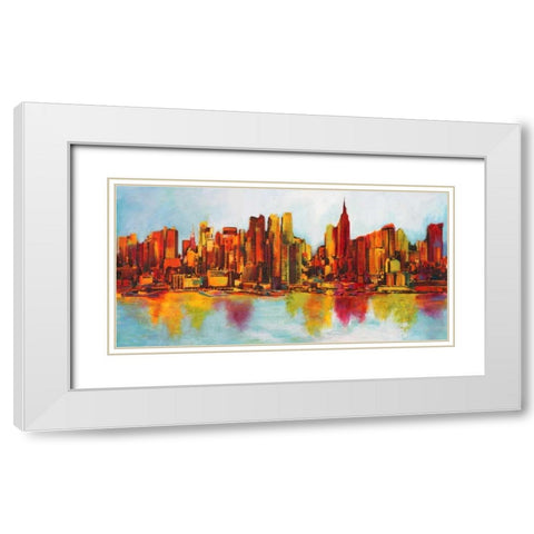 New York Abskyline White Modern Wood Framed Art Print with Double Matting by Becaud, Claude