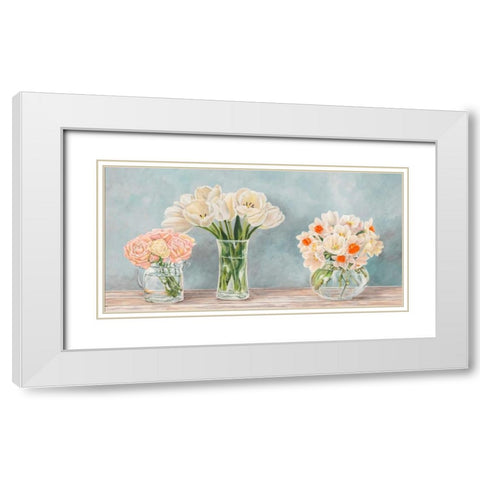 Fleurs et Vases Aquamarine White Modern Wood Framed Art Print with Double Matting by Dellal, Remy