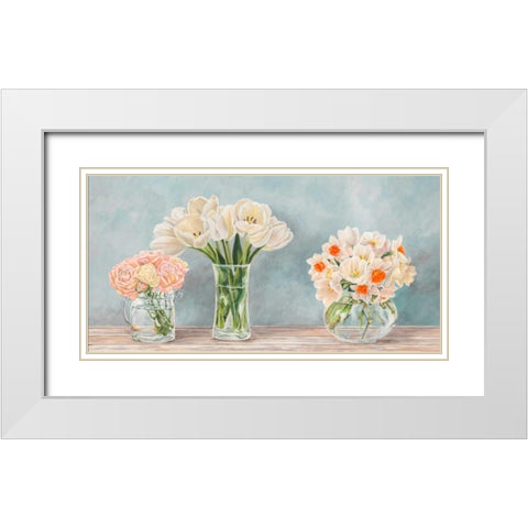 Fleurs et Vases Aquamarine White Modern Wood Framed Art Print with Double Matting by Dellal, Remy
