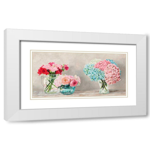Fleurs et Vases Blanc White Modern Wood Framed Art Print with Double Matting by Dellal, Remy