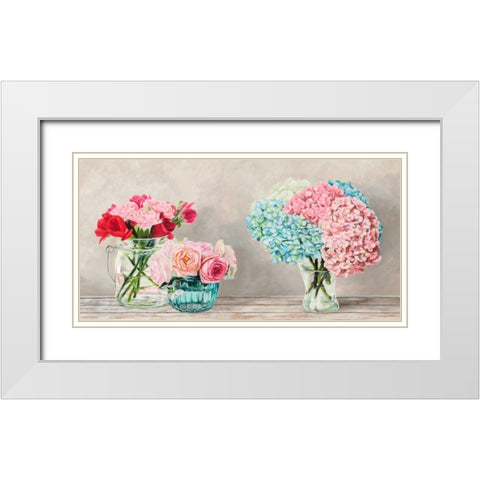 Fleurs et Vases Blanc White Modern Wood Framed Art Print with Double Matting by Dellal, Remy