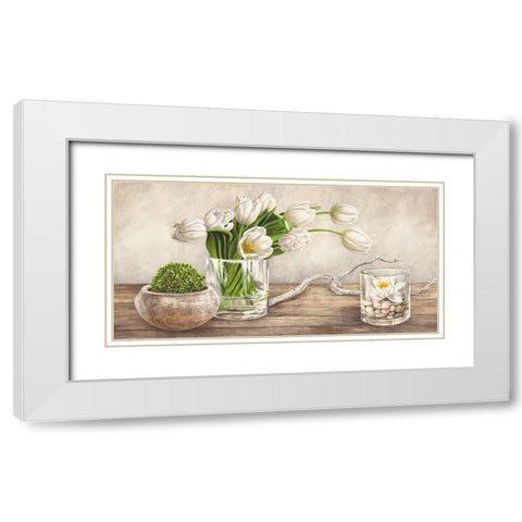 Arrangement with Tulips White Modern Wood Framed Art Print with Double Matting by Remy, Dellal