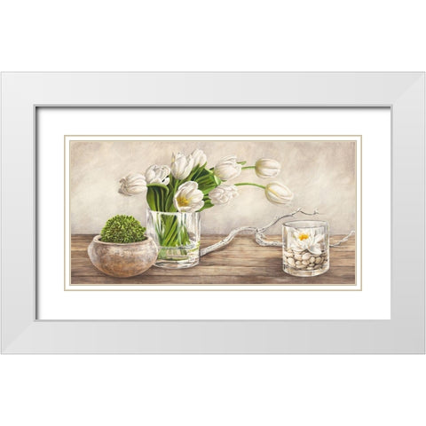 Arrangement with Tulips White Modern Wood Framed Art Print with Double Matting by Remy, Dellal