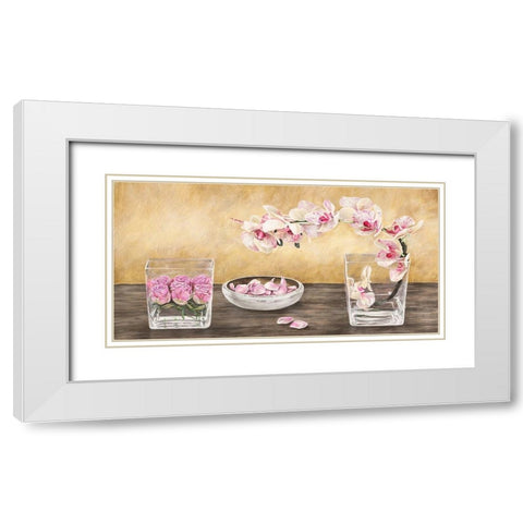 Orchids and Roses Arrangement White Modern Wood Framed Art Print with Double Matting by Remy, Dellal