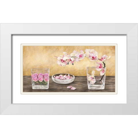 Orchids and Roses Arrangement White Modern Wood Framed Art Print with Double Matting by Remy, Dellal