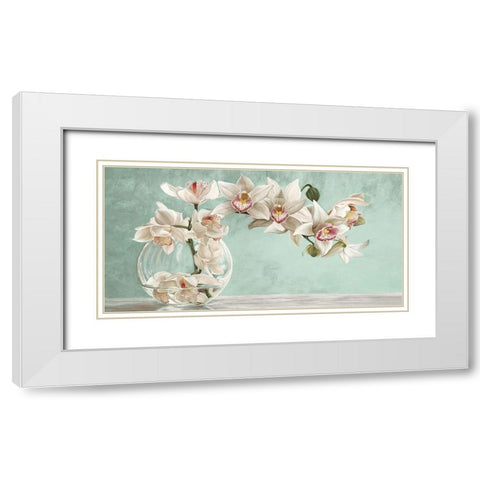Orchid Arrangement II (Celadon) White Modern Wood Framed Art Print with Double Matting by Dellal, Remy