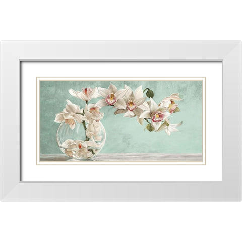 Orchid Arrangement II (Celadon) White Modern Wood Framed Art Print with Double Matting by Dellal, Remy