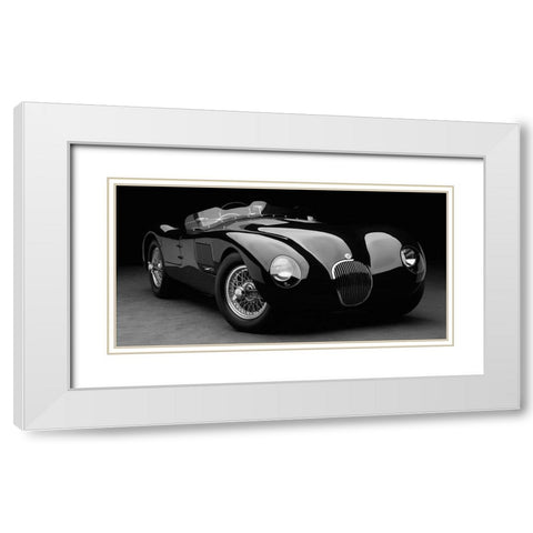 1951 Jaguar C-Type (BW) White Modern Wood Framed Art Print with Double Matting by Heiny, Don
