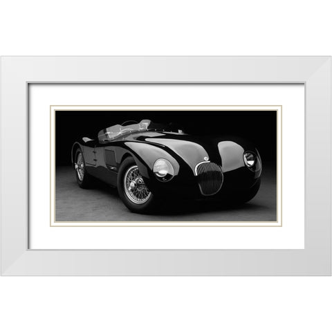 1951 Jaguar C-Type (BW) White Modern Wood Framed Art Print with Double Matting by Heiny, Don